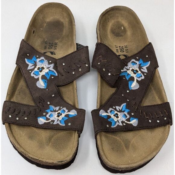 Betula Birkenstock Women's Zara Embroidered Floral Sandals Size 39 8 Y2K Vintage - Picture 1 of 9